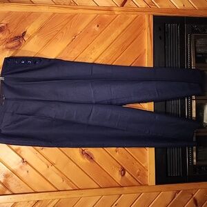 Talbots Wide Legged Linen Navy Blue Pants Buttons On Side Size 14 Inseam 31 In.